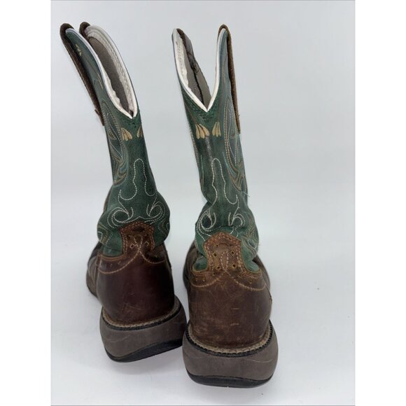 Shyanne Womens Size 9.5 Brown Green Leather Square Toe Cowboy Stockman Boots - Picture 5 of 10